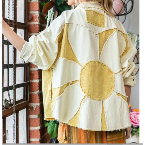 Oli & Hali Desert Halo Patchwork Jacket Yellow Denim Floral Size Small - Picture 1 of 5